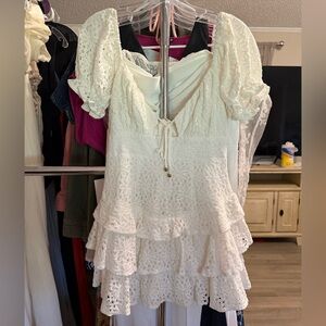 Elegant White Lace Ruffle Dress